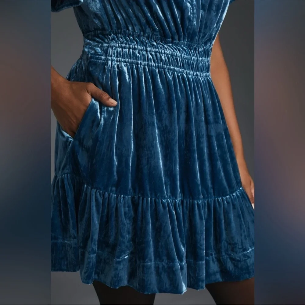 Anthropologie Somerset Blue Velvet Dress - Picture 6 of 9